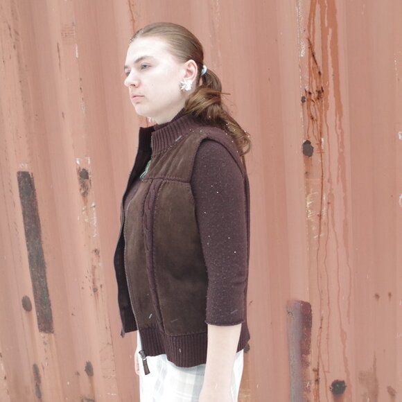 Beautiful  Vintage Chocolate Brown Front Leather Vest Size small, back and trim - Picture 6 of 13